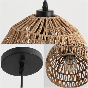 Campana 20" Bohemian Modern Woven Rattan/Iron LED Pendant